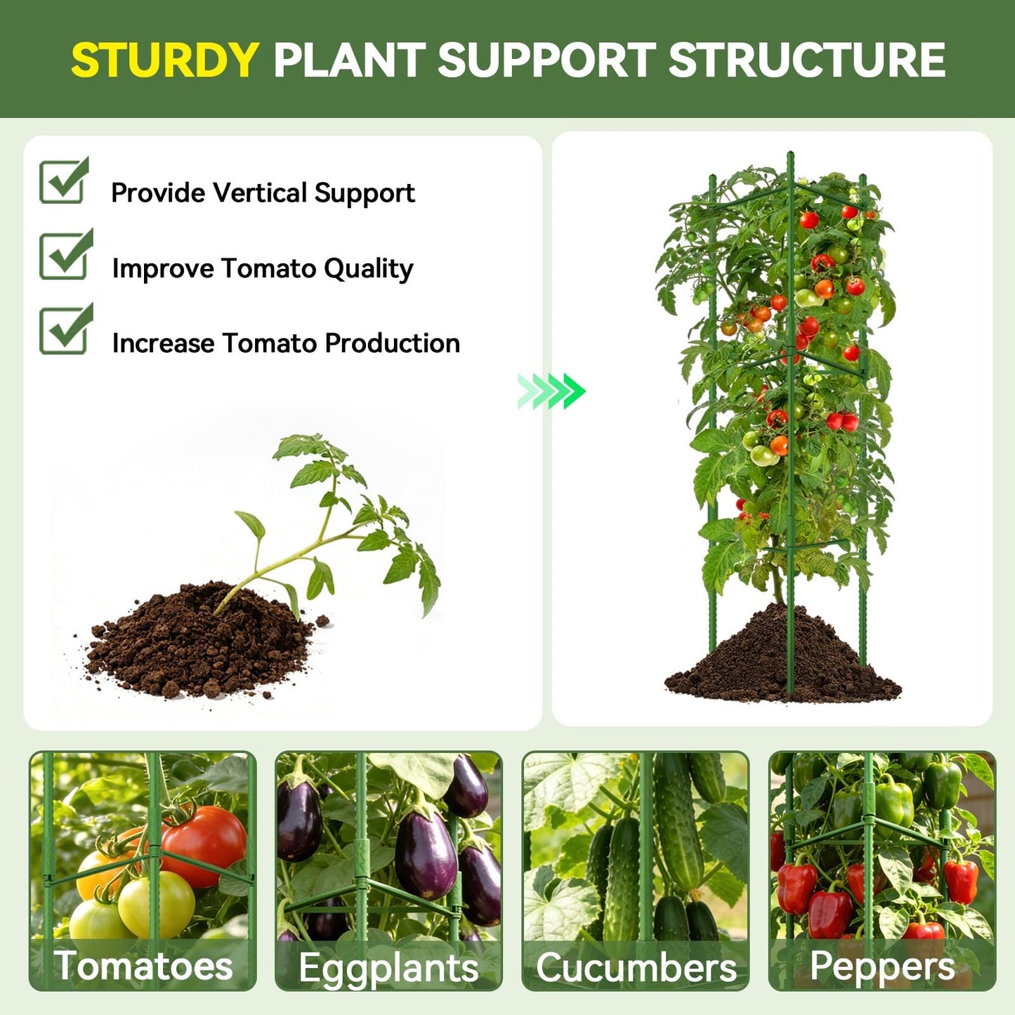 Halatool 63 Inch Tall Tomato Cages for Garden, 6 Pack Adjustable Tomato Cage, Garden Stakes Tomato Trellis for Pots, Tomato Plant Support for Raised Garden Bed &Vegetables Flowers