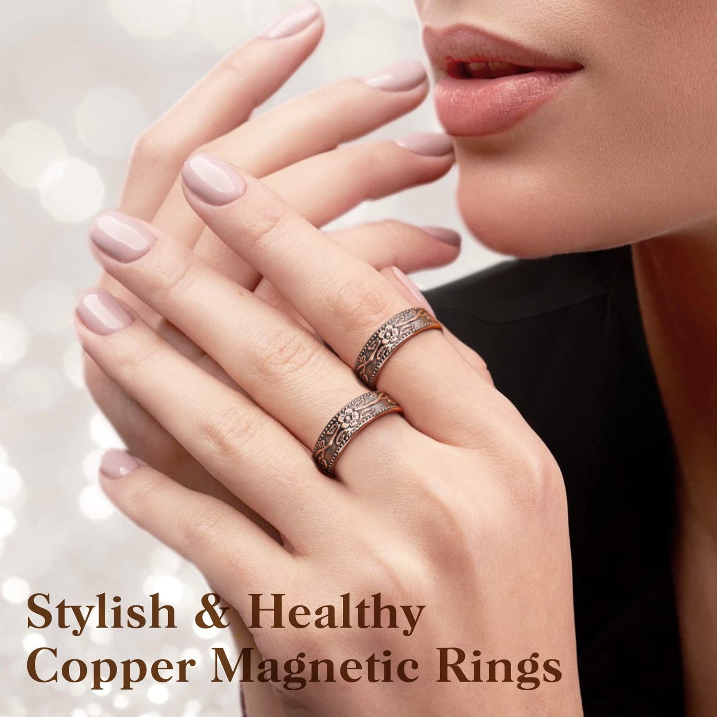 Lymphatic Drainage Therapeutic Magnetic Ring: Copper Rings with 3500 Gauss Magnets for Women Men Pain Relief, Magnetic Lymph Detox Ring 100% Solid Pure Copper Jewelry Gift (2PCS)