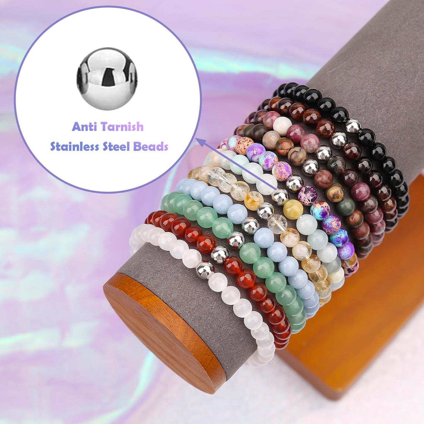 BONNY BOXX 6mm Natural Stretch Pink Opal Bracelet for Unisex, Handmade Elastic Healing Crystal Gemstone Bracelet Yoga Stress Relief Gift for Men Women