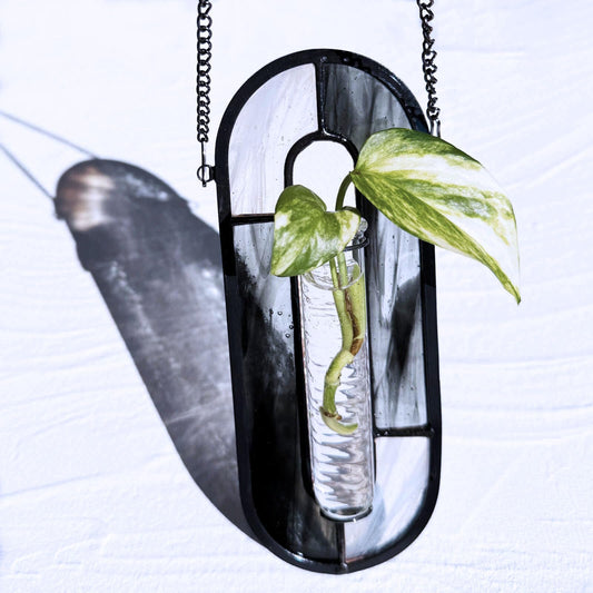 LITMIND Stained Glass Propagation Station - Handcrafted Translucent Suncatcher Planter with 2 Tubes, Hanging Hydroponic Décor for Windows & Garden