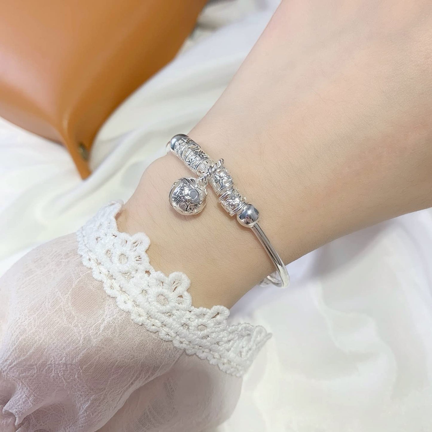 BUYITO Sterling Silver Bracelets For Women 925 Sterling Silver Beads Bangle Bracelet Transfer Lucky Cuff Bracelet Adjustable Fashion Women Jewelry Fidget Bracelet For Anxiety Jewelry Gift