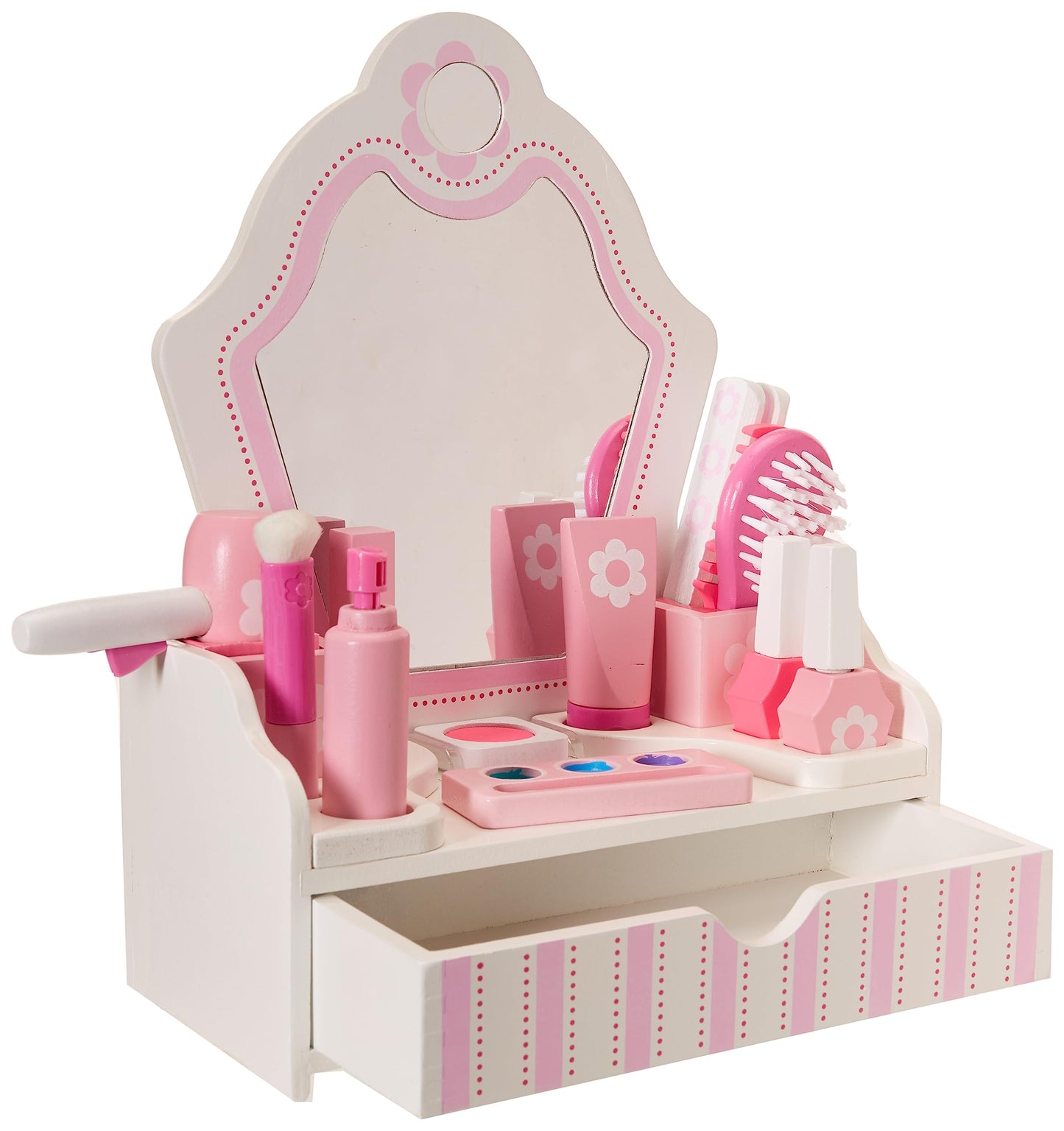 Melissa & Doug Wooden Beauty Salon Play Set, 18-Piece Vanity with Pretend Play Toys, Makeup, Mirror, Accessories & More, Preschool Toys for Girls & Boys Ages 3+ - FSC Certified