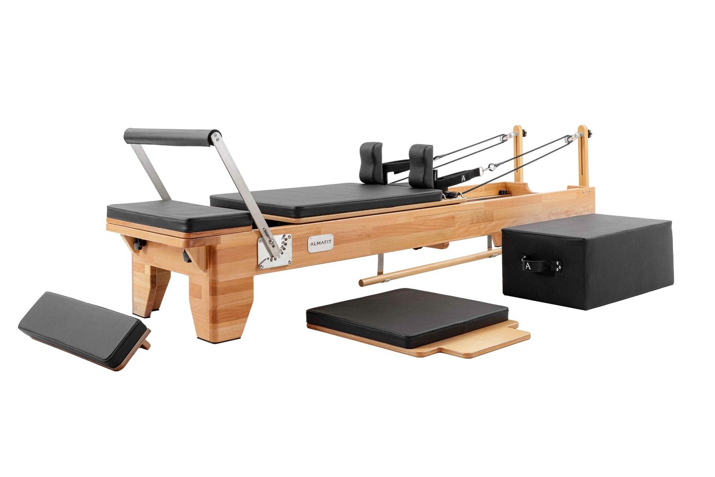 Pilates Reformer Machine with Sitting Box & Jumpboard – Adjustable Resistance, Durable Black PVC Upholstery – Ideal for Home or Studio Workouts