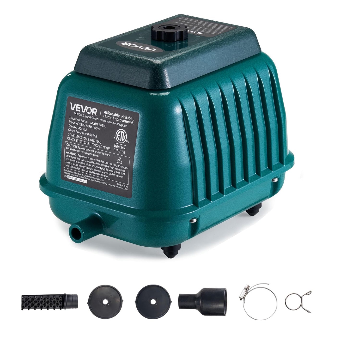 VEVOR Commercial Linear Air Pump 2219 GPH | High Output Aerator for Septic Tanks, Large Pond Aeration, Wastewater Treatment Systems | Up to 11ft Deep for Fish Farms, Hydroponics, Restaurants