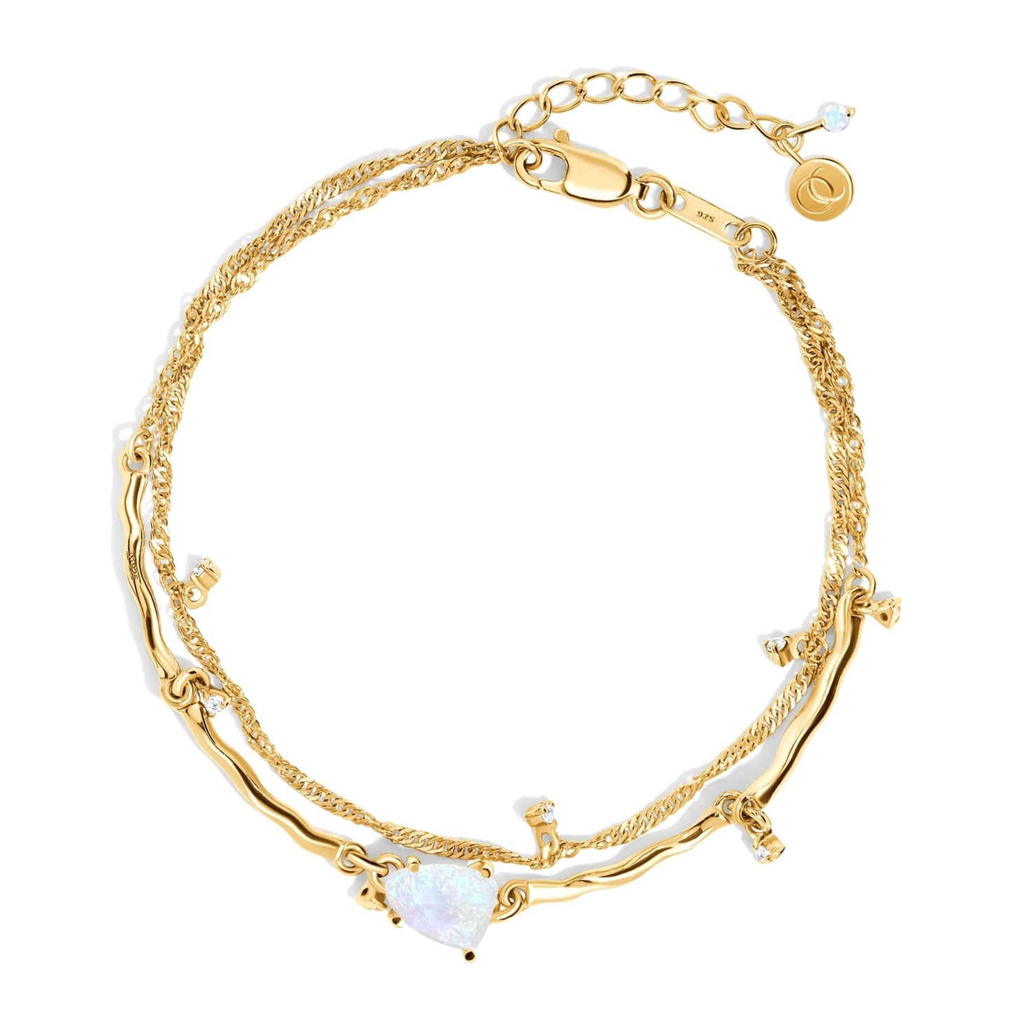Moon Magic Moonstone Bracelet for Women | Black Obsidian, Rose Quartz Bracelet/Real 925 Sterling Silver | 18k Rose & Yellow Gold Rainbow Genuine Moonstone Jewelry for women | June Birthstone Bracelet