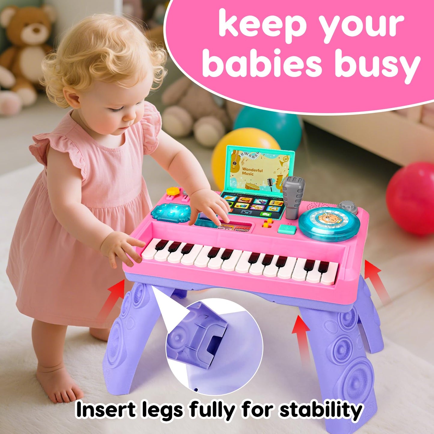 Baby DJ Table for Toddlers 1-3 with Music & Light, Musical Baby Piano Toys 6-9-12-18 Months Toddler Activity Table Music Instruments Learning Toys for 1 Year Old Girl First Birthday Gifts Age 0-2