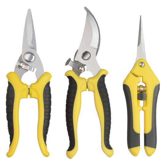 Pruning Shears Gardening Scissors Tools: 3pcs Outdoors&Indoor Garden Clippers, Rose Snips, Plant Clippers, Wood Pruner, Gardener Work Accessories for Flower Arrangement, Yard Landscaping (Yellow)