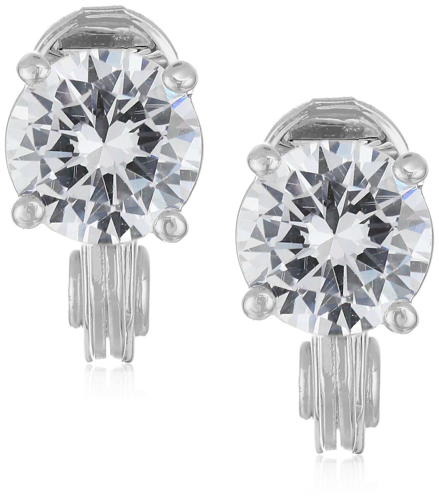 Anne Klein Silver Tone Cubic Zirconia Clip On Earrings for Women – Pave Halo Twist Button Earrings with EZ Comfort Clip Closure, Elegant Silver Fashion Jewelry