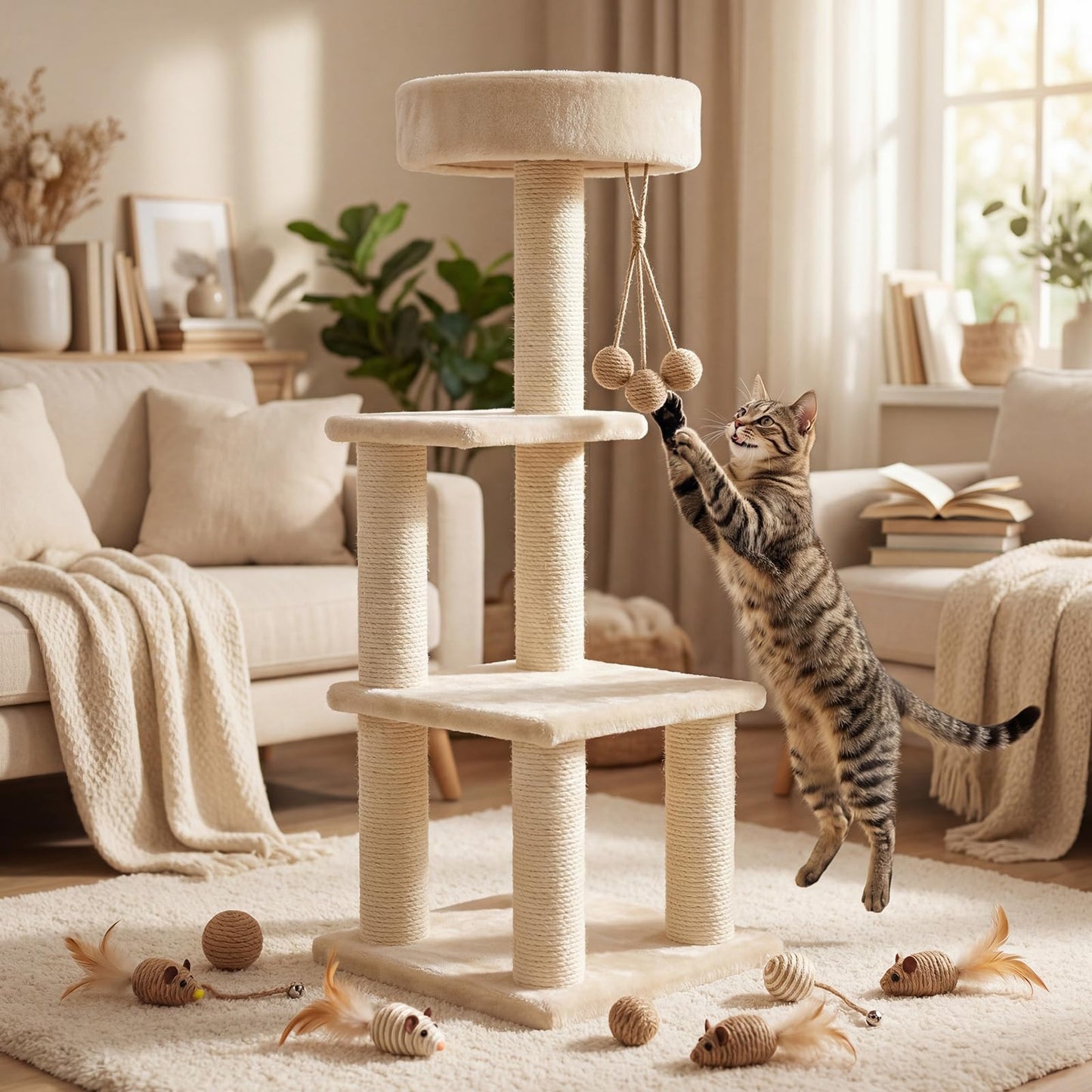 Leitee 16 x 12.8 Inch Mother‘s Day Bone Shaped Seagrass Wicker Basket with 8 Pcs Cat Toy, Cat Storage Basket Gift Set with Sisal Ball Mice Feather Stick, Interactive Toys for Indoor Cats and Kittens