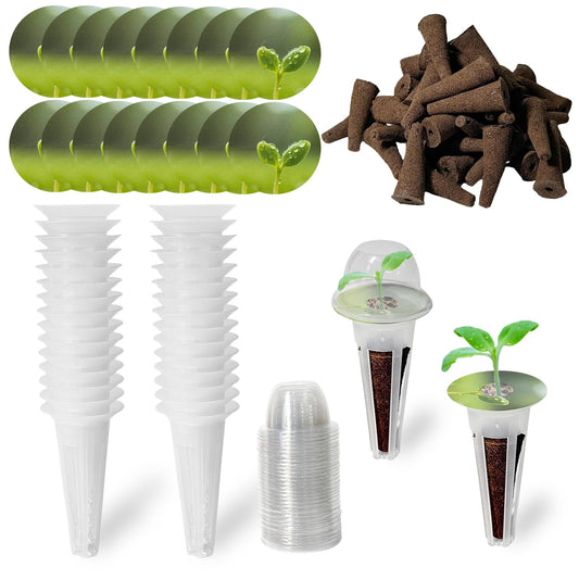 Hugloogn 160PCS Hydroponics Growing Baskets,Plant Seed Pod Kit,Grow Anything Kit,Indoor Garden System Accessories Includes 50pcs Sponges,50pcs Labels,30pcs Replacement Baskets,30pcs Domes