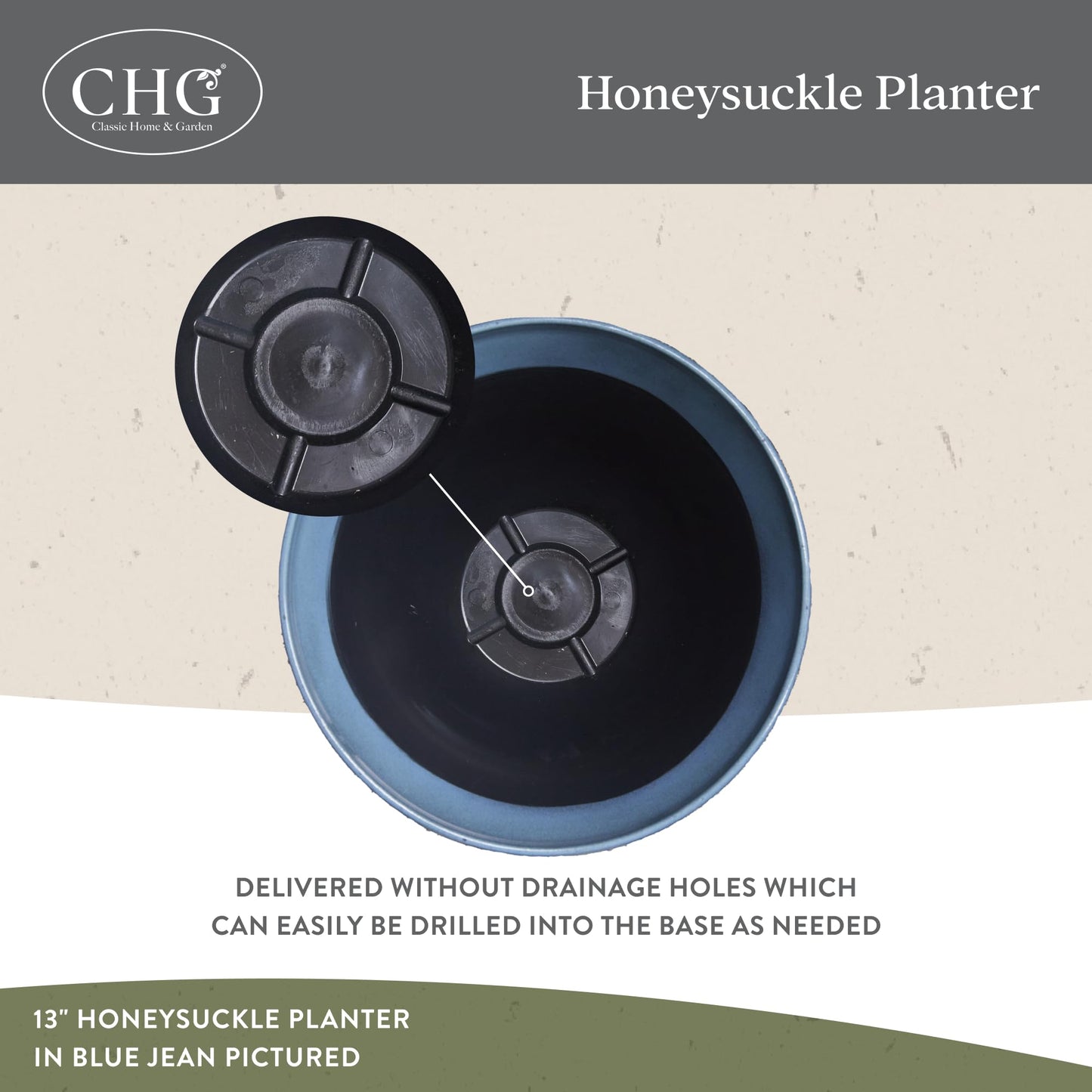Classic Home and Garden by Growscape Honeysuckle Resin Planters - Lightweight Indoor & Outdoor Plant Pots - UV-Resistant Plastic Flower Pots - Pot Planters for Flowers & Herbs (15" Stone)