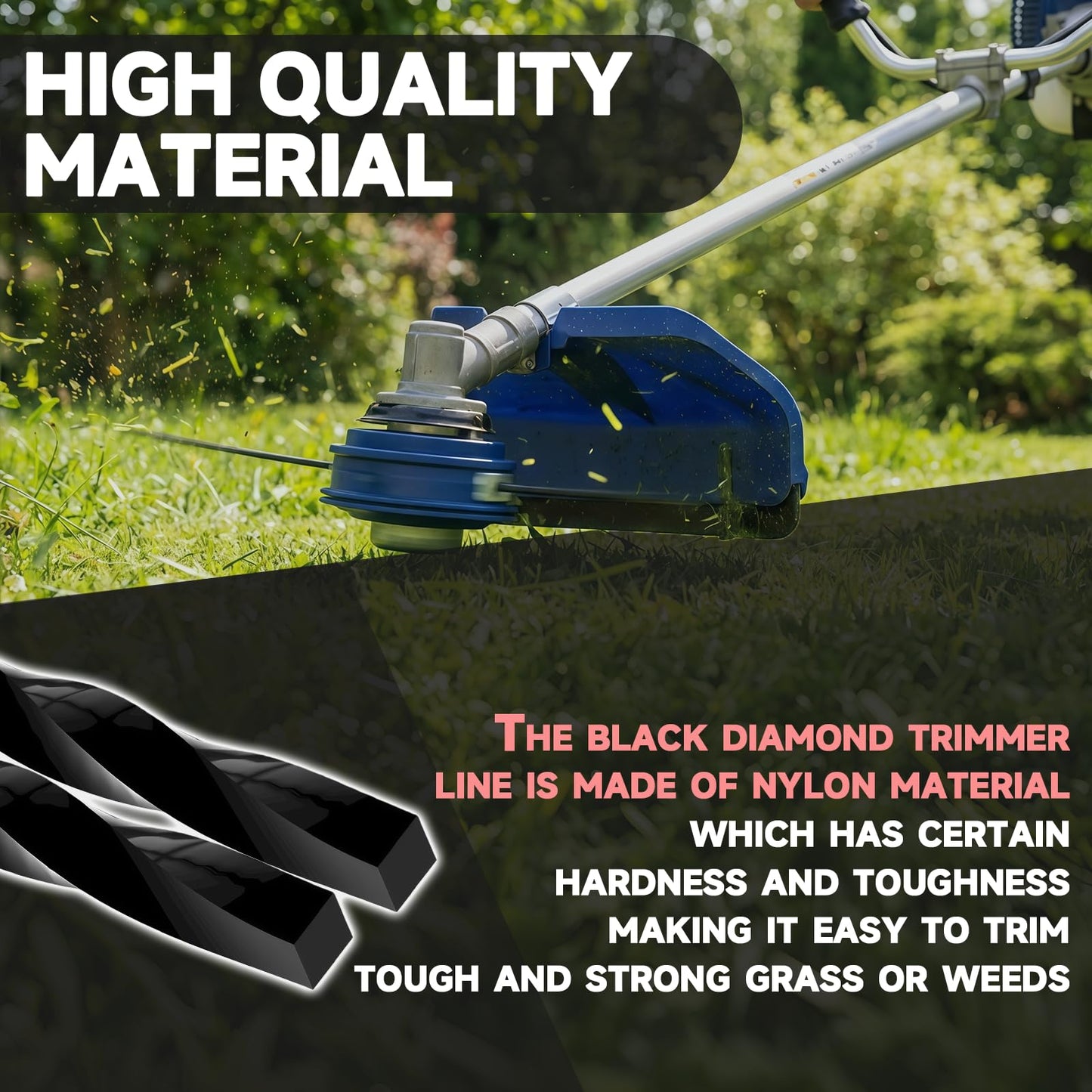 SunDiss 150ft 0.095" Trimmer Line Cutting String Replacement for Echo Black Diamond Trimmer Line 330095073/330095071, Fits for Medium to Heavy Grass and Weeds, with Built-in Line Cutter (150ft 0.095)