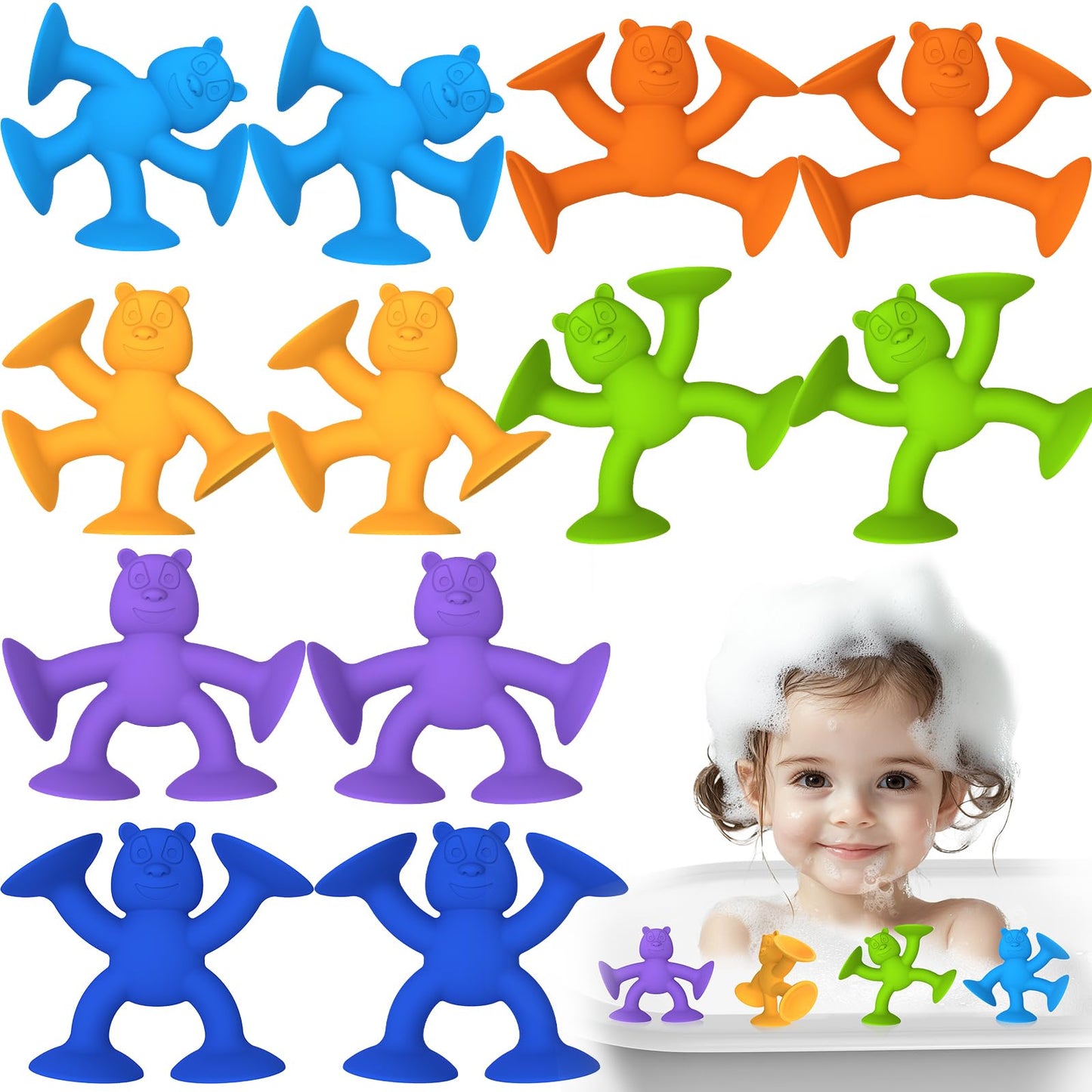 Suction Cup Toys（Pack of 12）, No Hole Baby Bath Toys Suction Toy - Connect, Build, Create - Toddler Bath Toys for Kids Ages 1-3, Silicone Sensory Fidget Toys for Baby Tray Window Travel