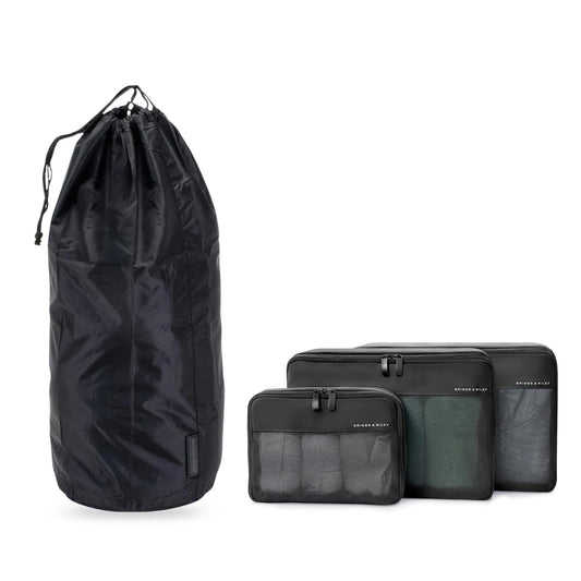 Briggs & Riley Travel Laundry Bag with Drawstring & Carry On Compression Packing Cube Set- Bag Organizer for Suitcase & Luggage, Travel Essentials for Women & Men, Pack Accessories for Vacation- Black