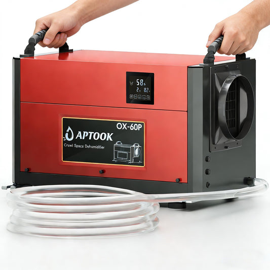 APTOOK 110 Pints Commercial Dehumidifier with Drain Hose, Crawl Space Dehumidifier for Water Damage Restoration, Flood Repair, Crawlspace and Basement, Red