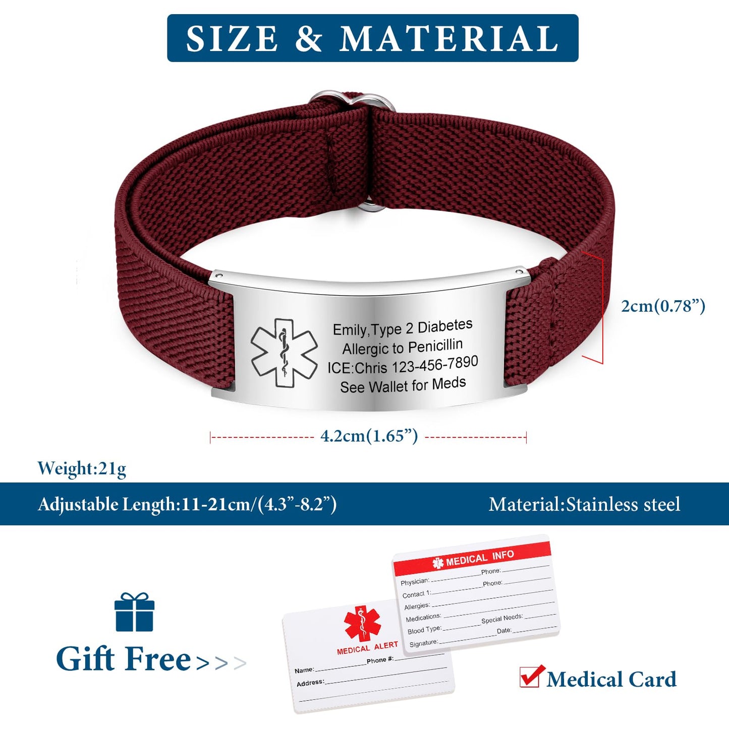 VNOX Medical Alert Bracelets for Men & Women with Free Engraving Adjustable Stainless Steel Mesh Emergency Medical ID Bracelets Wristband