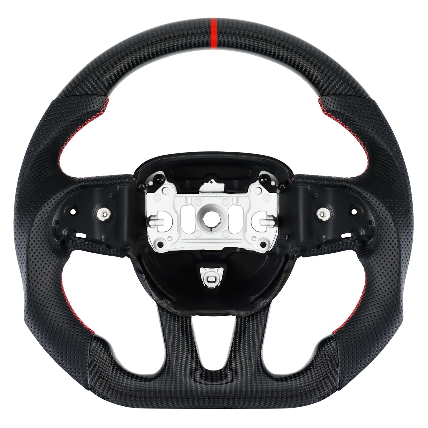 LOSCHEN Steering Wheel for Dodge, 3K Real Carbon Fiber Steering Wheel for Dodge/Jeep Grand Cherokee/SXT/GT/RT/SRT/HELLCAT, Perforated Leather Upgrade D-shaped Flat-bottom