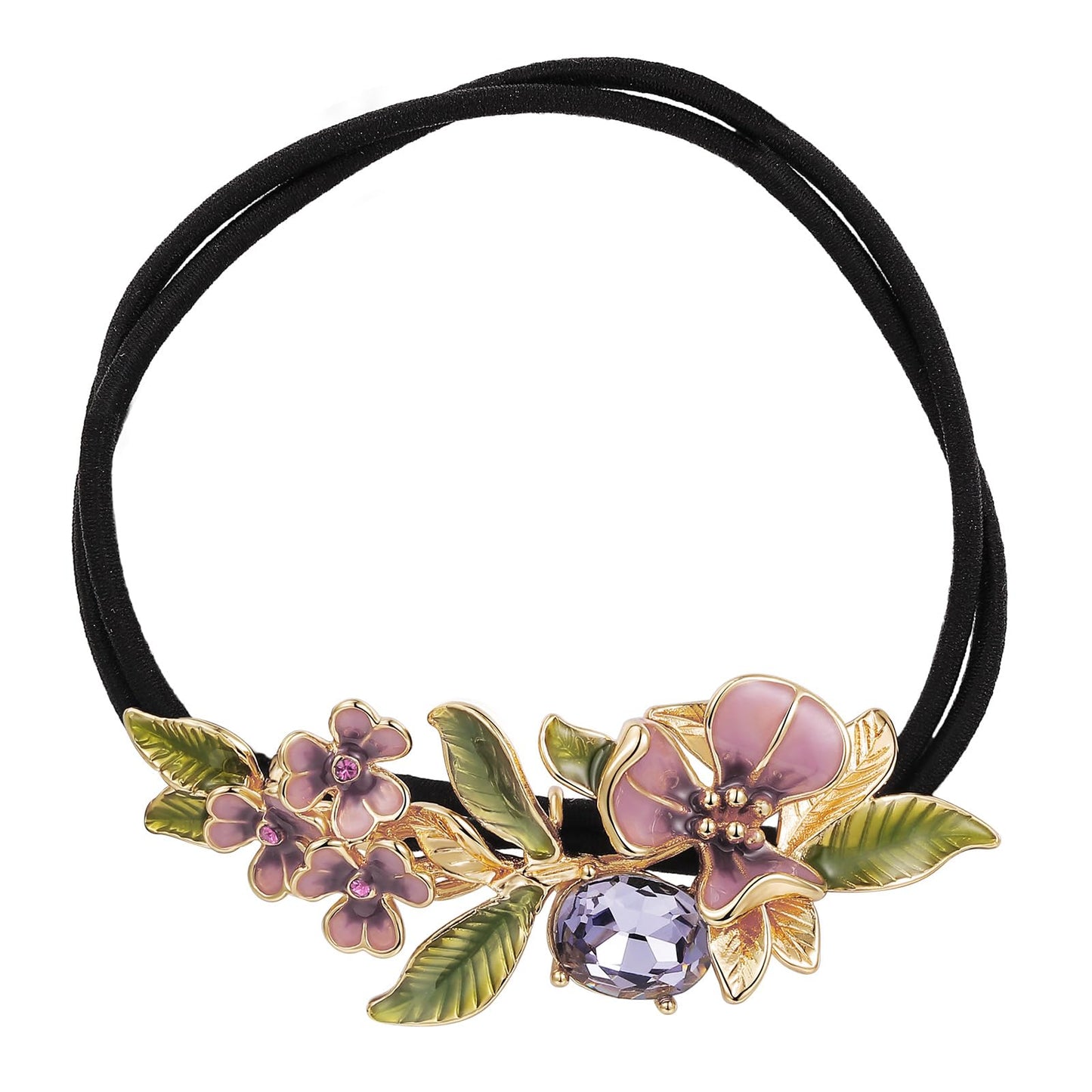 SHE'S FREE STYLE JUST FOR YOU Hair Scrunchies Iris Flower Crystal Ponytail Holder, Handmade Enamel Floral Hair Elastics for Women, Double Band Hair Ties for Girls Hair Accessory (Blue)