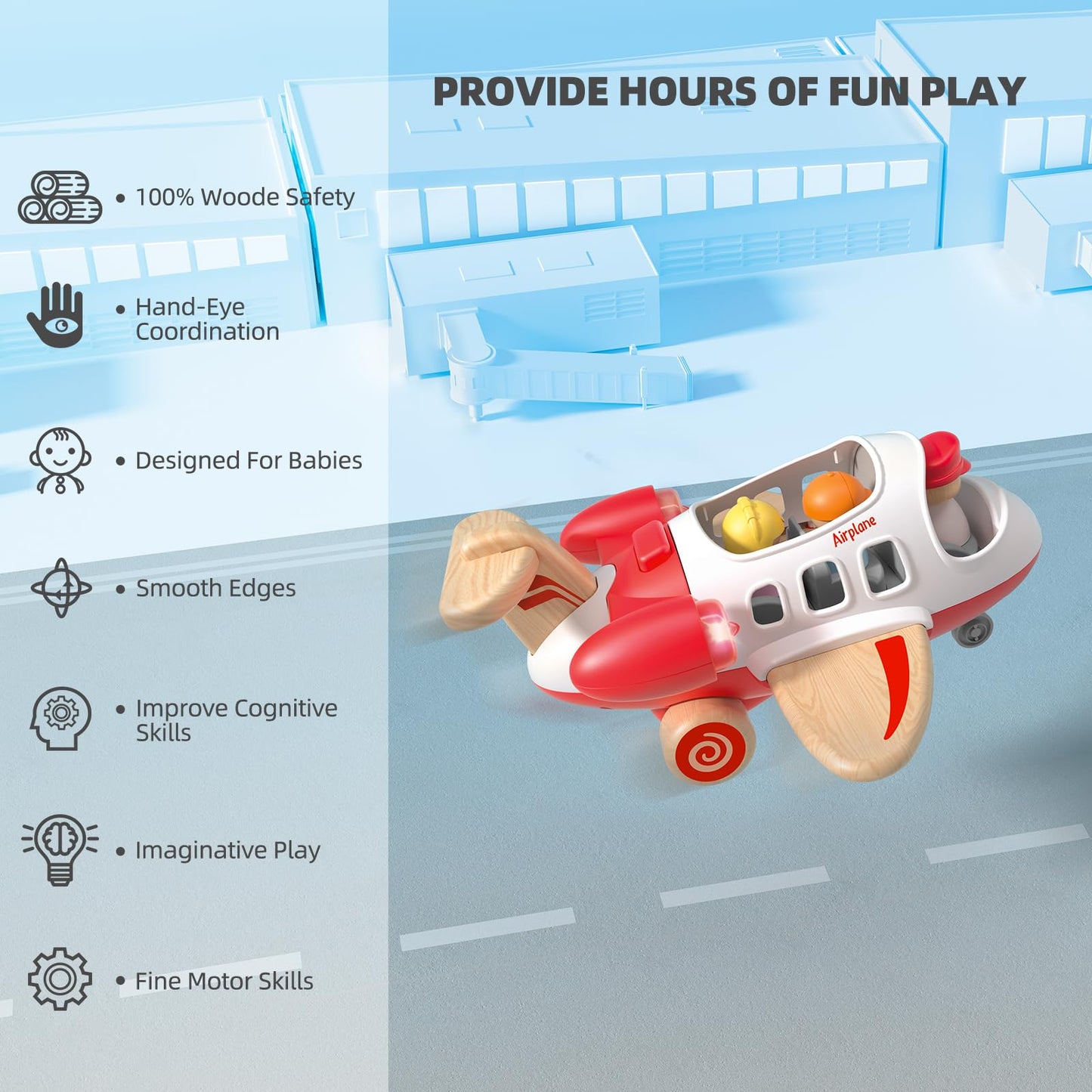 Wanborns Airplane Toys for Toddlers 1-3, Toys Planes Toys with Sound and Light, Mini Airliner Toys for Introducing Aeronautical Knowledge, Car Toys for 18 Months, 2 3 4 5 Years Old Kids Boys Gift