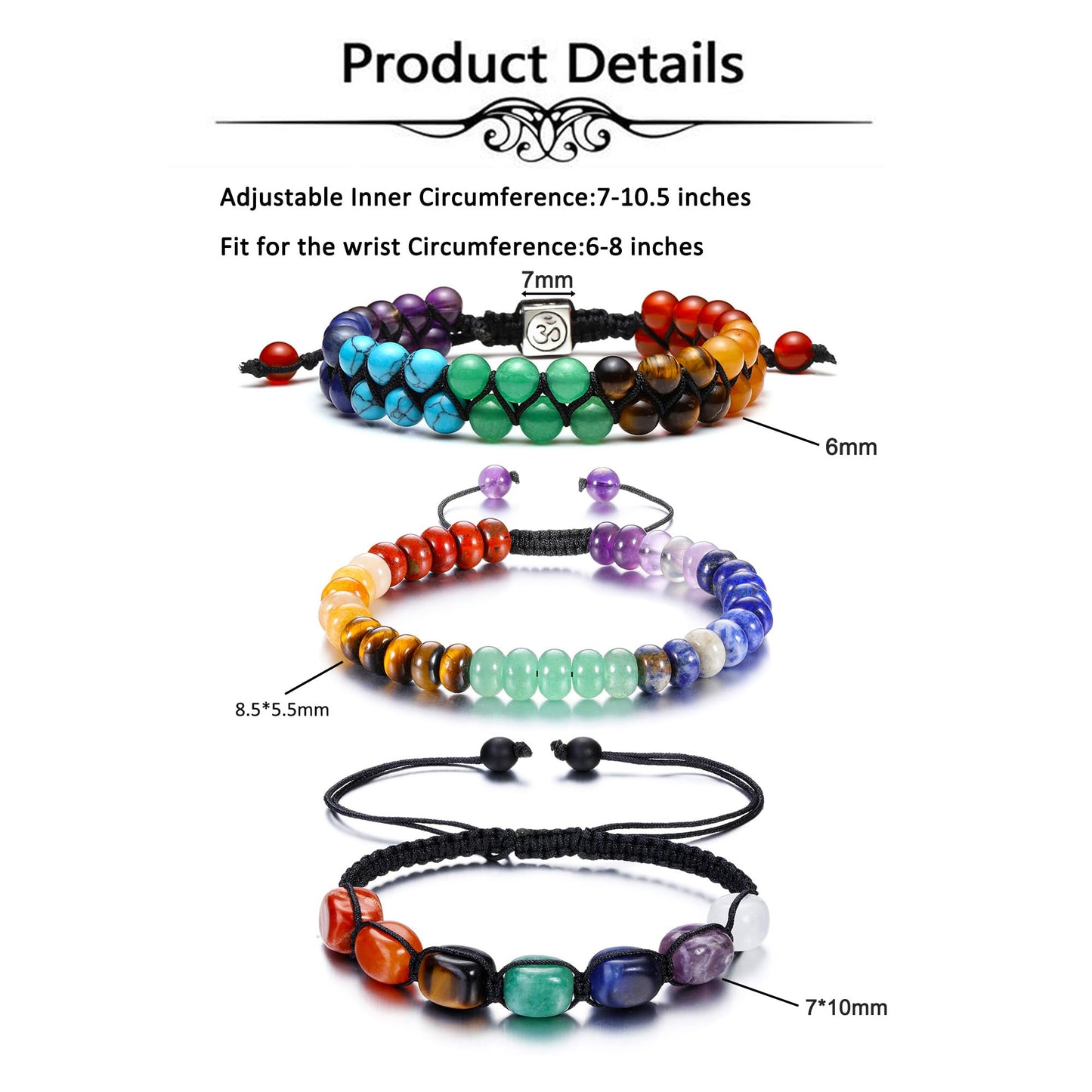 Top Plaza 3 Pcs Chakra Bead Bracelet 7 Chakra Healing Crystals Bracelet Yoga Stone Beads Bracelets Meditation Relax Anxiety Bracelets for Women Men