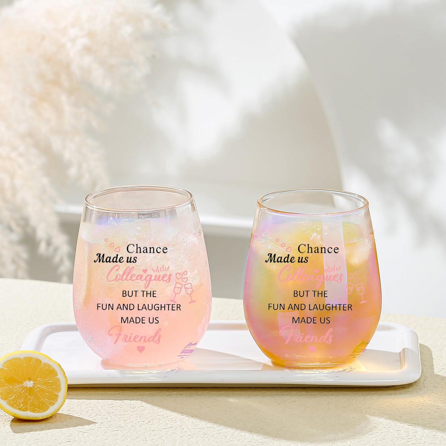 Yalucky Colleagues Iridescent Stemless Wine Glass Chance Made Us Colleagues Leaving Gifts for Coworkers Women Friends Personalised Leaving Thank You Retirement Gifts For Women 480ml (Colleague)