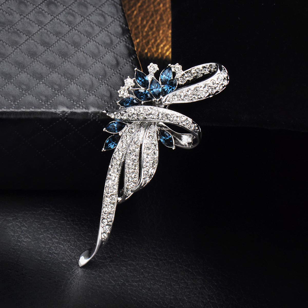 Merdia Created Crystal Brooch Fancy Vintage Style Flower Brooch Pin for Women, ladies with Blue/Purple Created Crystal | Vintage Fashion | Brooches and Pins for Women | Silver(3Pcs Blue)