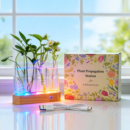 Plant Propagation Station with RGB Lights, Wooden Stand, 4 Glass Test Tubes for Hydroponic Plants, 9 Lighting Modes, Unique Gift for Plant Lovers