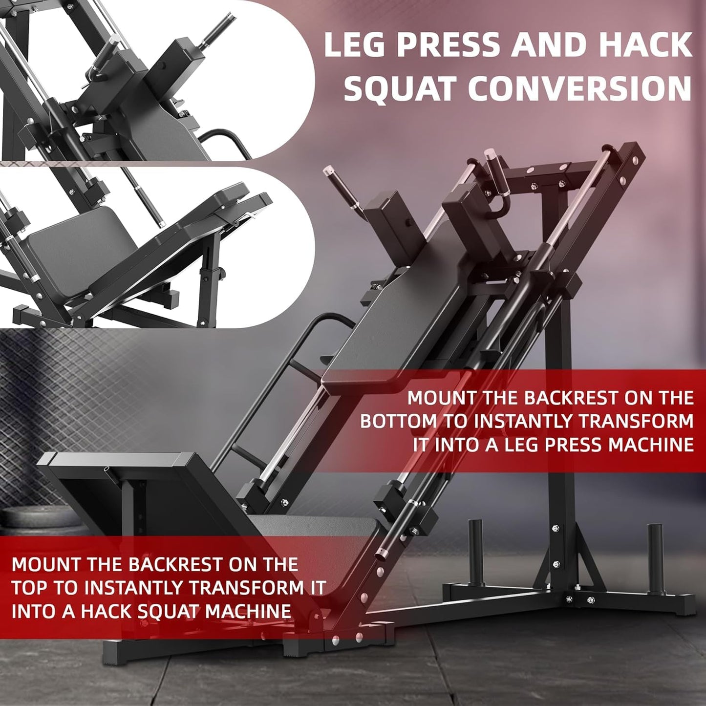 Fitvids Leg Press Hack Squat Machine, Plate Loaded Adjustable Leg Press Machine, Hack Squat Machine with Weight Storage Posts Home Gym, 1100 LB Capacity