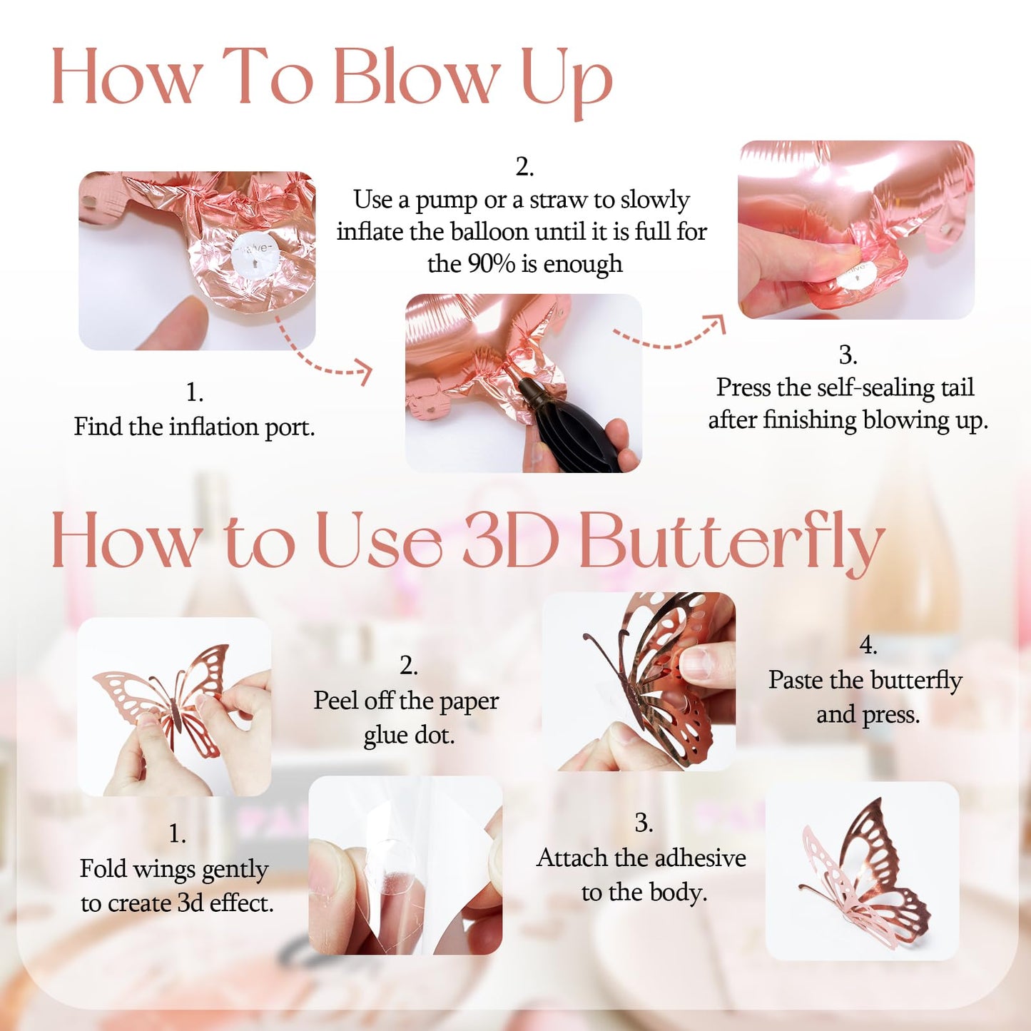 Rose Gold Birthday Decorations for Women, Happy Birthday Decorations with Fringe Curtains, Butterfly Decorations,Rose Gold Balloon Arch Kit for 16th 21st 25 30 40 50th Birthday Decor