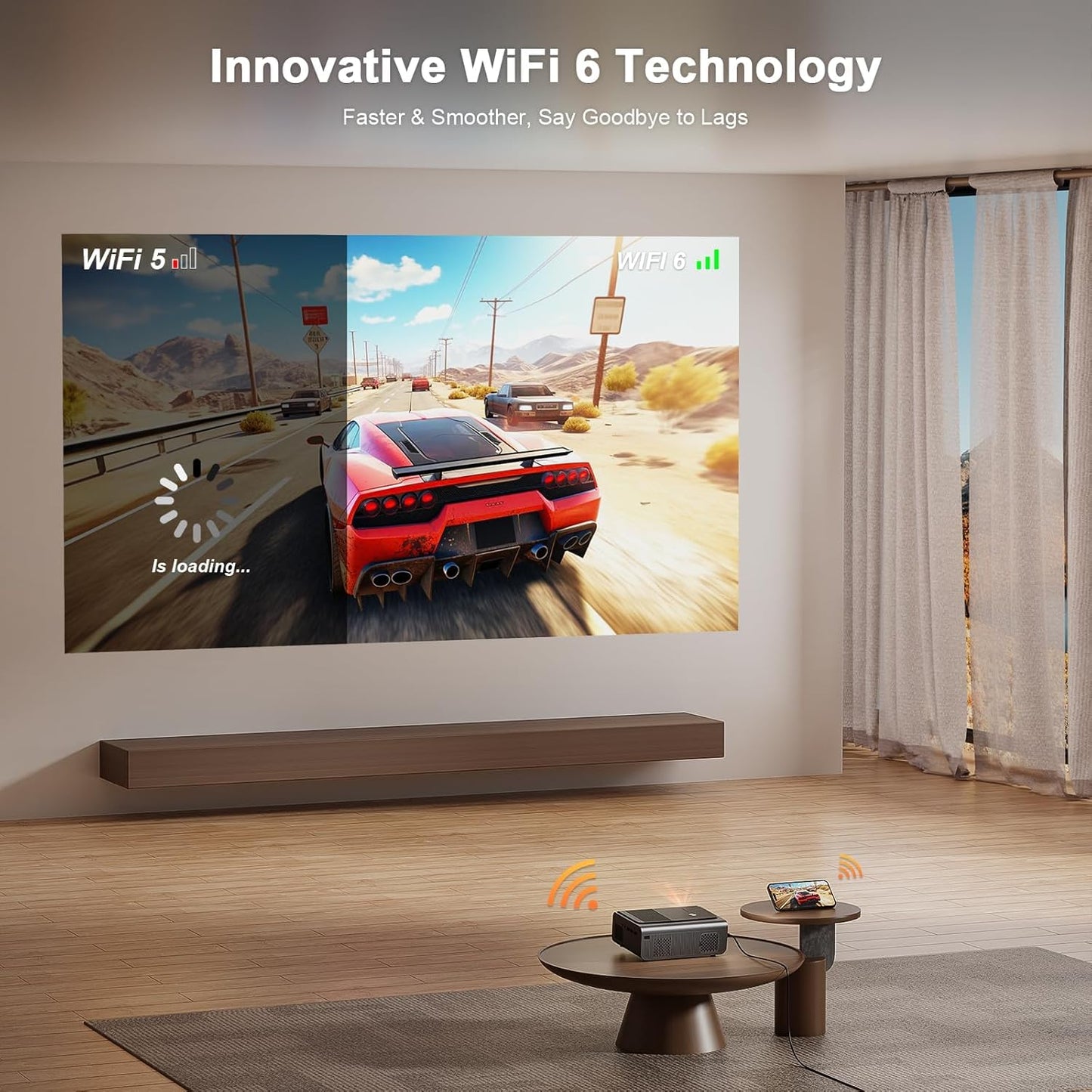 【Officially-Licensed APP & 800 ANSI】Smart Projector with WiFi and Bluetooth 4K Support, VOPLLS Auto Focus/ Keystone Outdoor Portable Movie Phone Video Proyector for Bedroom/Home/Wall/Celling