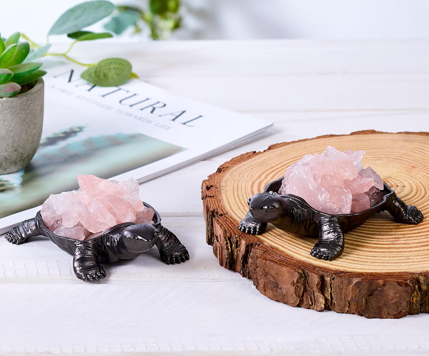 DUQGUHO Turtle Decor Figurines Turtles Gifts for Women Rose Quartz Crystal Cute Turtle Statue Decorations
