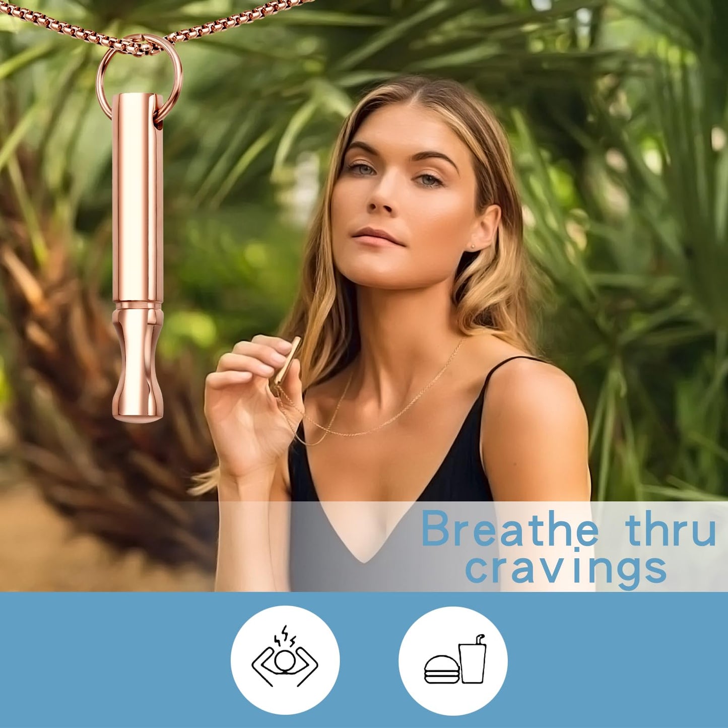 Mindfulness Breathing Necklace Stress Relief Pendant Stainless Steel Anxiety Breathe Necklace for Women Men (Rotundity, Rose Gold)