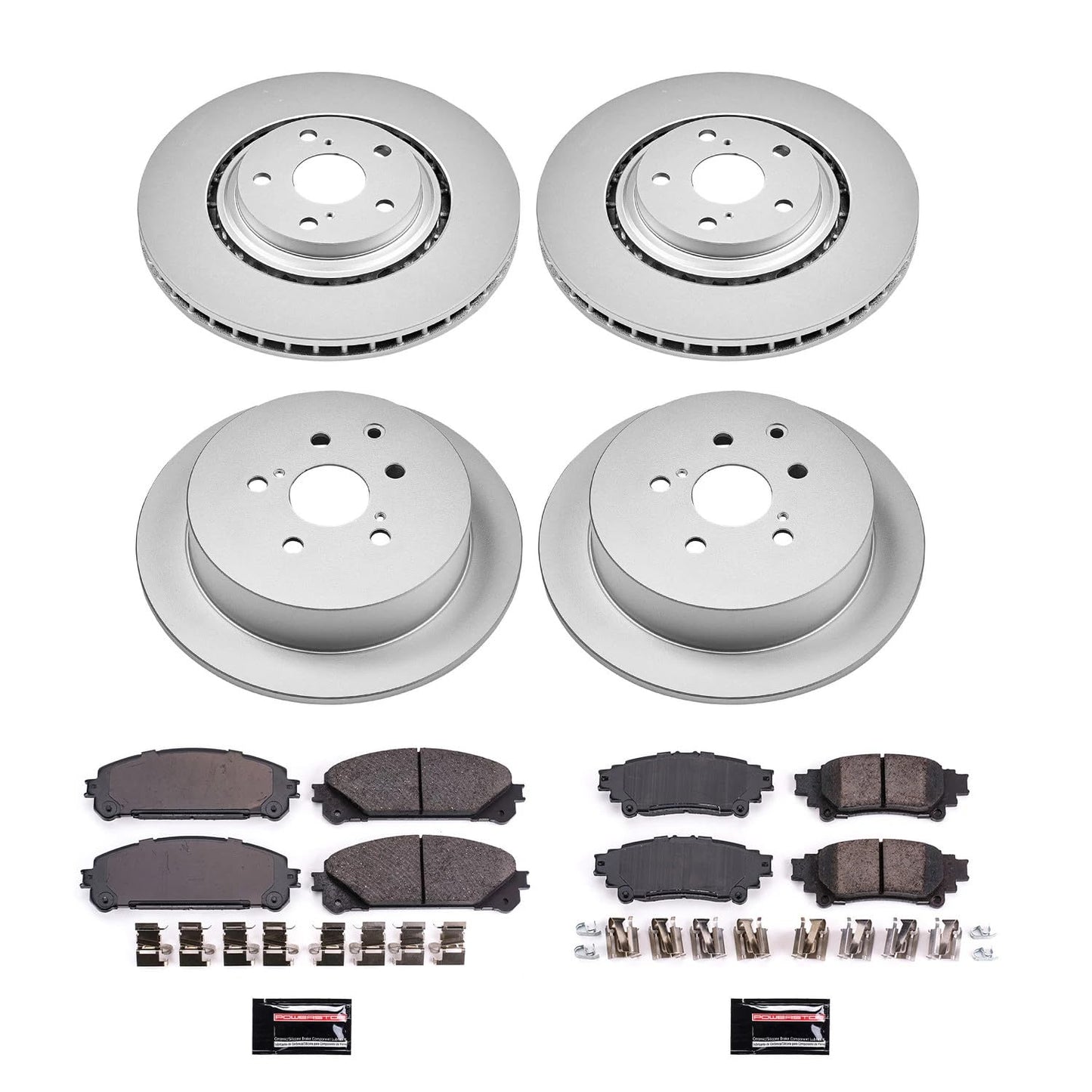 Power Stop CRK5828 Front and Rear Ceramic Brake Pads and Coated Brake Rotors Kit For 2010 2011-2015 Lexus RX350 RX450h | 2014 2015 2016 2017 2018 2019 Toyota Highlander | 2011-2020 Toyota Sienna