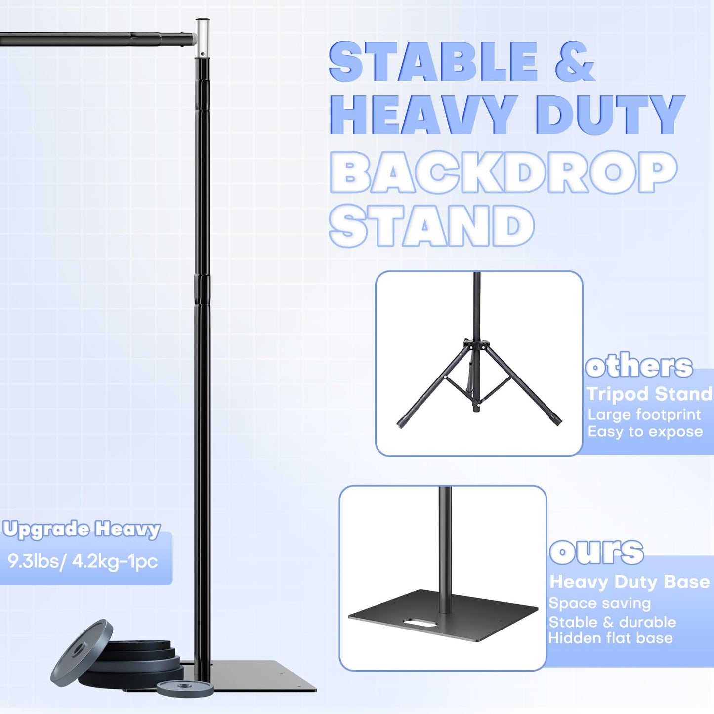 HAYOHRT 10x10 ft Pipe and Drape Backdrop Stand Kit Heavy Duty Backdrop Stand Adjustable Photo Background with Metal Base for Parties Wedding Video Studio Birthday Background Stand