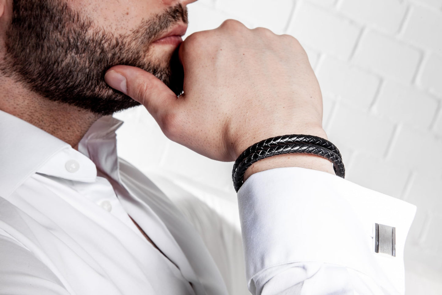 SERASAR Bracelets for 17cm Silver Gift Box Genuine Leather Cowhide Braided Adjust Able Magnetic Clasp Multi Layer Jewellery Manacle Mans Male Mens Band Jewelry Accessories