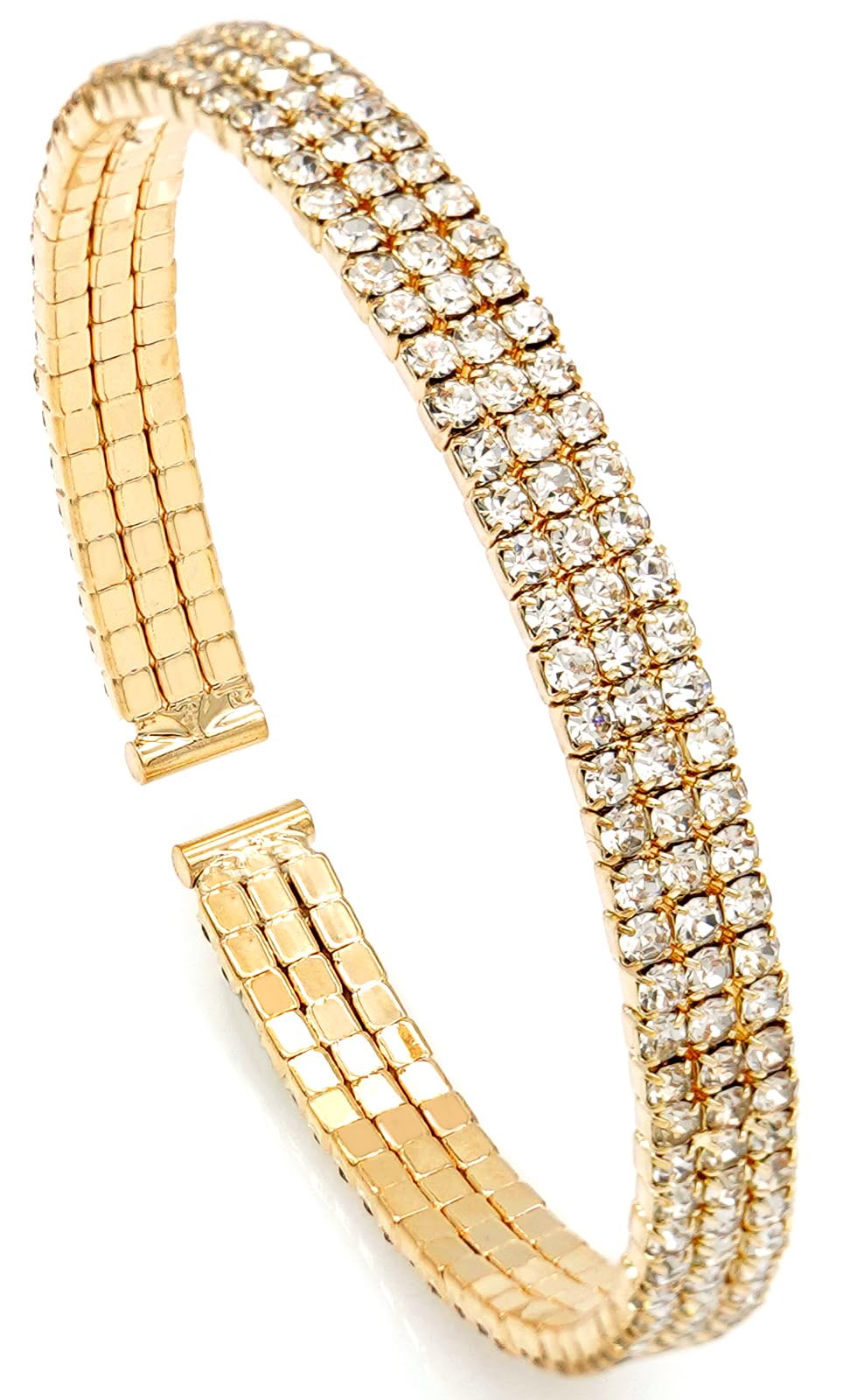 Tidefire Rhinestone Tennis Cuff Bracelet for Women Crystal Bridal Bangle for Prom Wedding Party Dating (1200 Gold)
