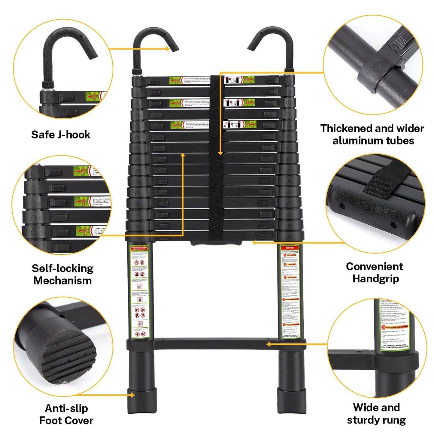 Telescopic Ladder, 20.34FT RIKADE Aluminum Telescoping Ladder with Stable Hook and Non-Slip Feet, Portable Extension Ladder for Household and Outdoor Working 330lb Capacity