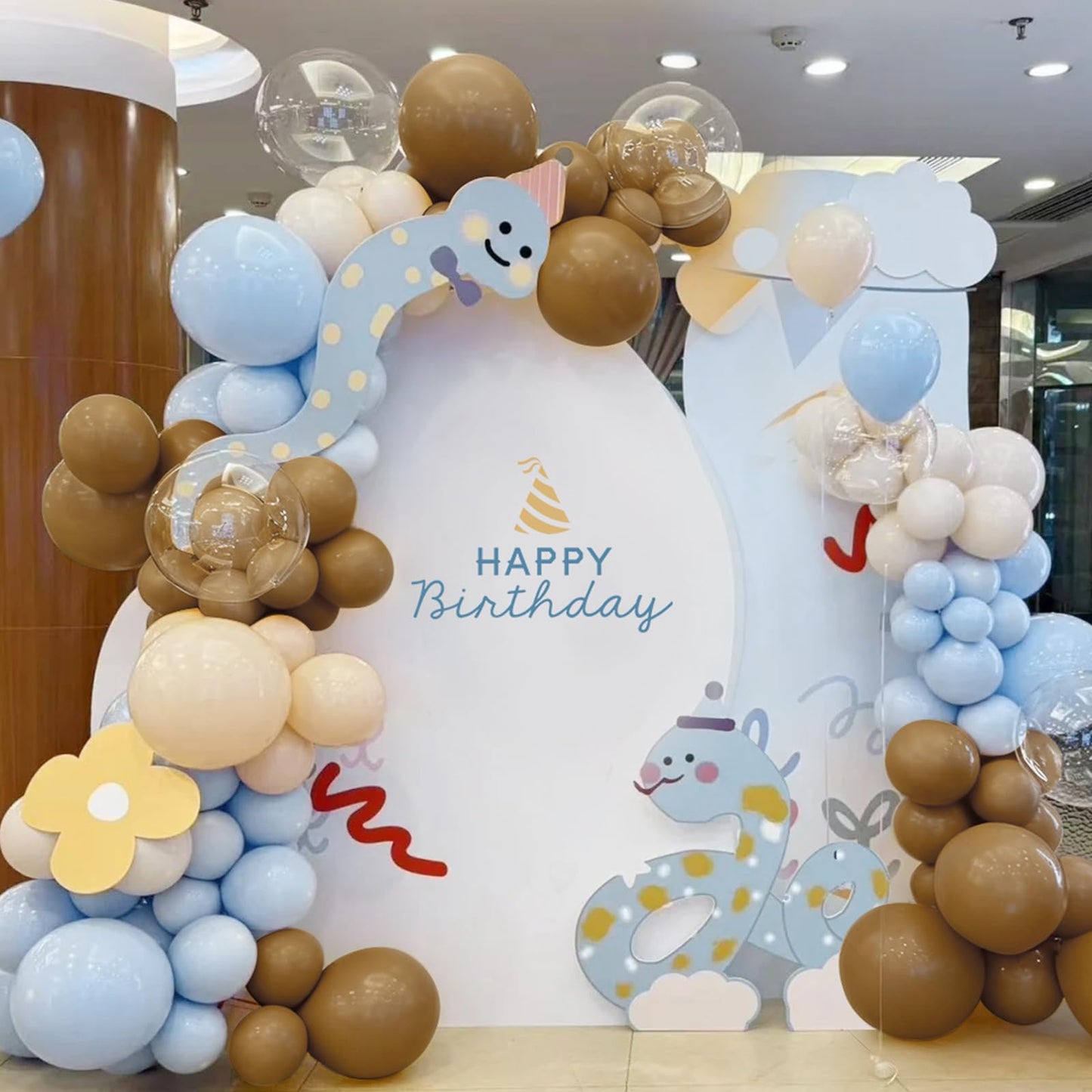 MEBAY Dusty Blue Brown White Balloon Arch Kit, 166Pcs Boho Dark Brown Pastel Blue Sand White and Nude Balloons Garland for Baby Shower Gender Reveal Birthday Party Decoration