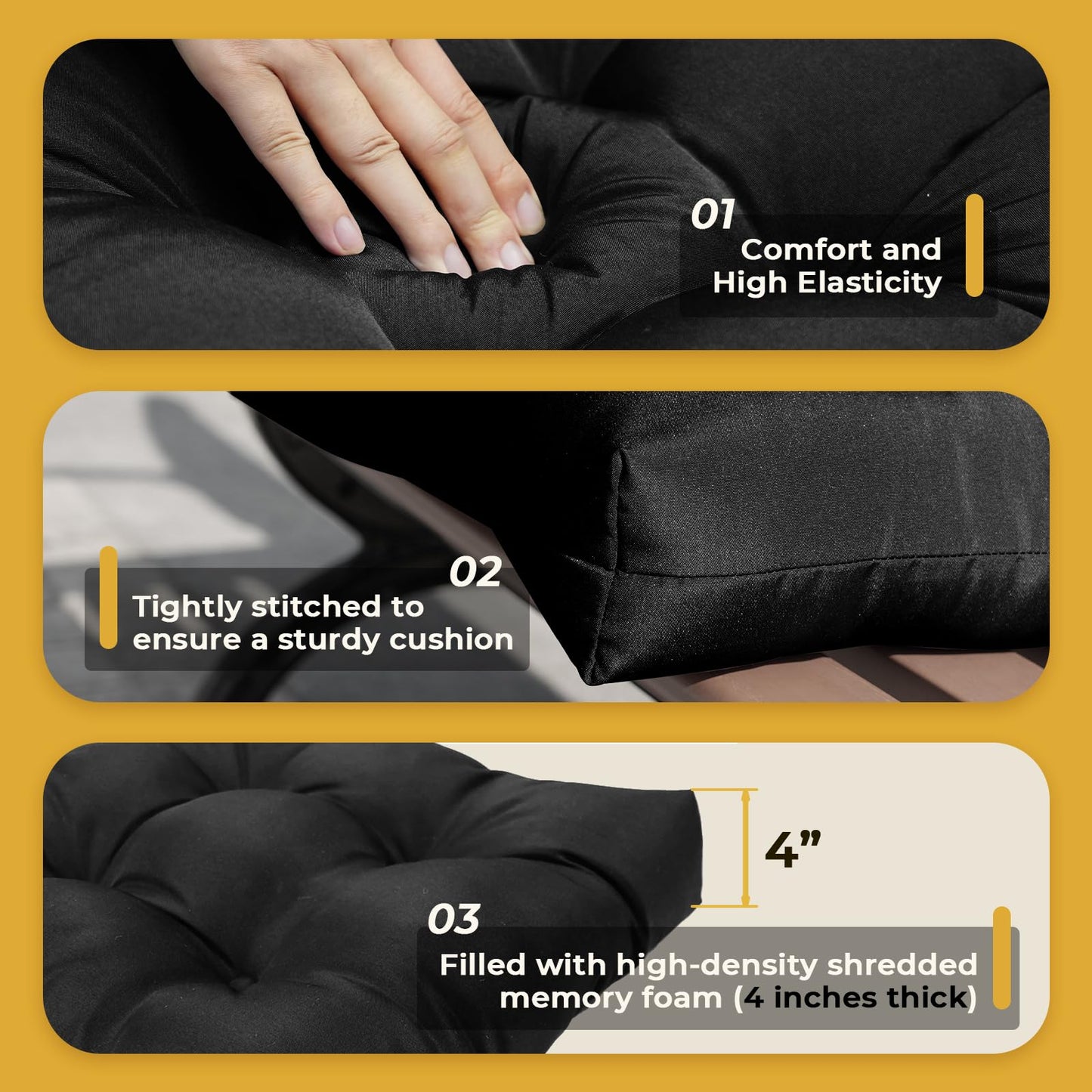 Tycdiose All Weather Wicker Chair Cushions of 3 Pieces, Waterproof Outdoor Wicker Chair Cushion for Patio Furniture Loveseat Settee Bench, 1 Loveseat and 2 U-Shaped Thickened Cushions, Black