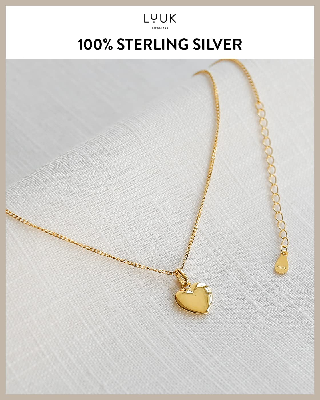 LUUK LIFESTYLE Feminine Necklace with love pendant, HAPPINESS gift card, 925 sterling silver, trendy look, adjustable 19” chain, women's fashion, Valentine's Day gift, birthday, friend, gold
