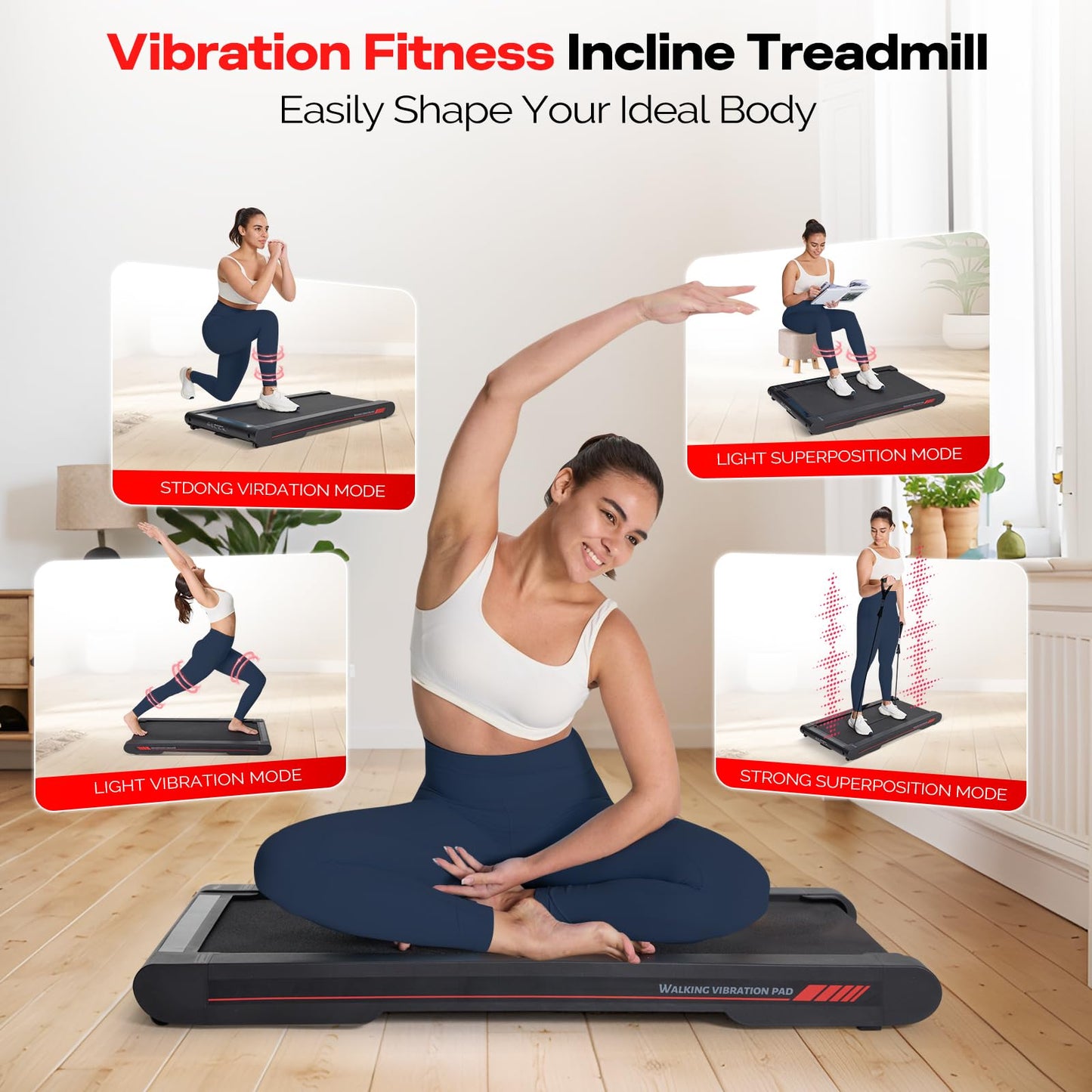 Sperax Walking Vibration Pad with Manual Incline,Under Desk Treadmill for Home,4 in 1 Vibration Plate Exercise Machine with APP,350LB Capacity