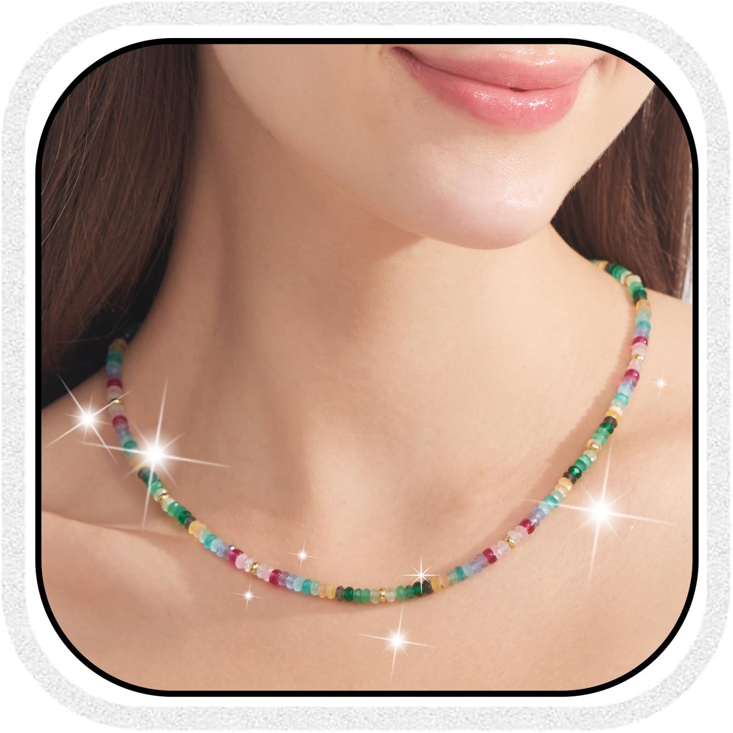 Gmissbabicoo Healing Crystal Necklace for Women Spiritual Ruby Beads Handmade Gemstone with 18k Golden Plated Colour Crystals Stones Beaded Adjustable Necklaces Jewelry