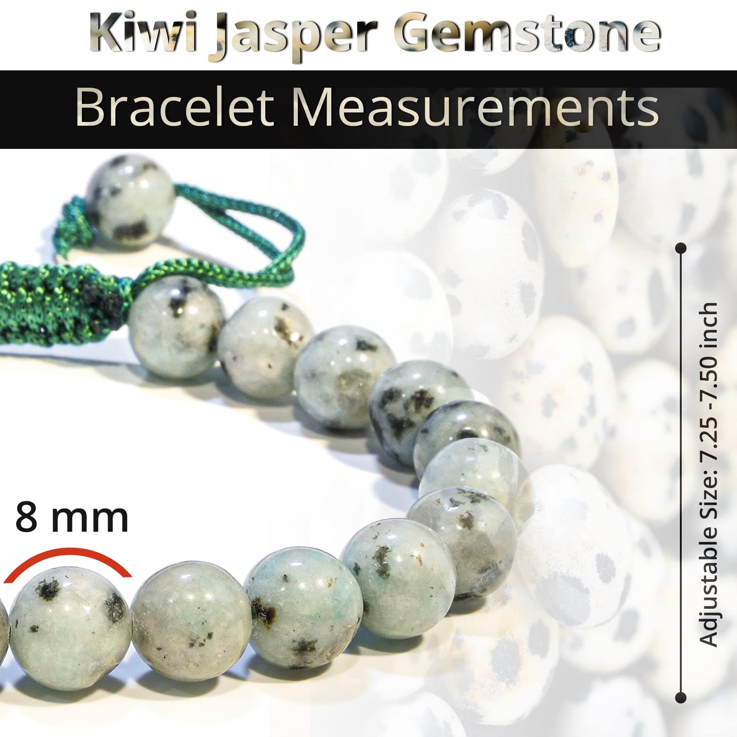 ANAYA AGATE Healing Crystal Bracelet – Chic Gemstone Bracelet for Men and Women – 8mm Round Bead Bracelets for Spiritual Healing, Protection, Positive Energy - Kiwi Jasper