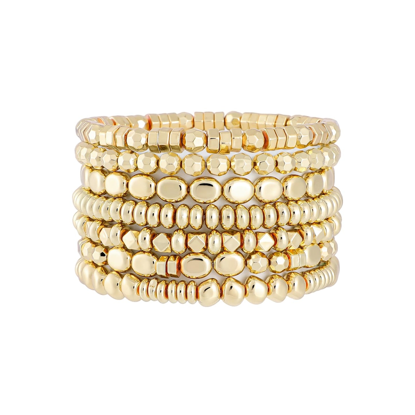 Sajidos Gold Plated Beaded Bracelets for Women Trendy, 14K Gold Plated Stack Cross Pearl Gold Plated Bead Stretch Bracelets Set Elastic Hypoallergenic Bracelets Jewelry Gifts