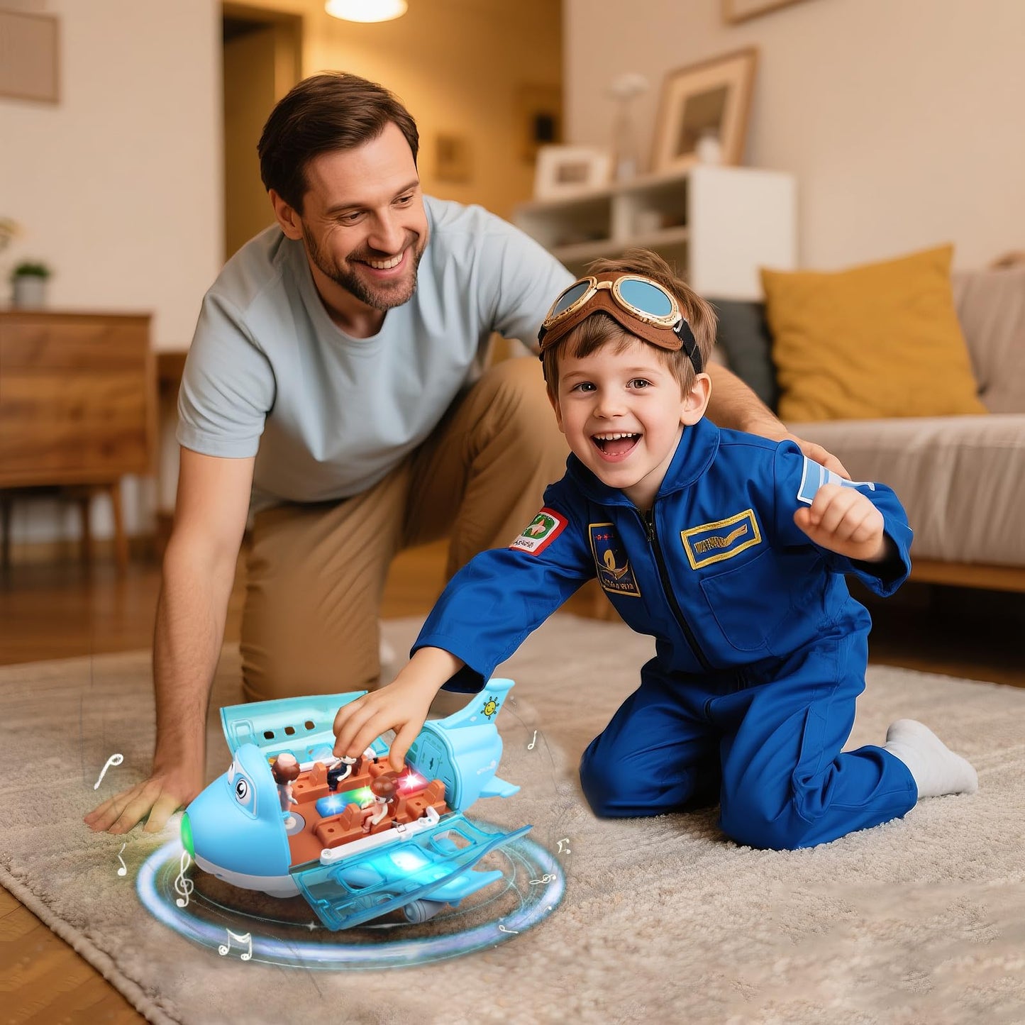 victob Toy Airplane for Kids - Toddler Toys Bump and Go Action Air Plane with LED Flashing Lights & Sounds, Birthday Easter Gifts for Boys Girls Ages 3-8 Year Olds (Blue)