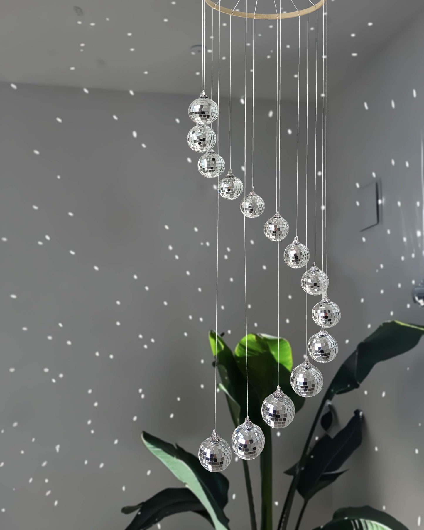 Rodudu Disco Ball Mobile Spiral Spinner Ball with Bamboo Circle, 36 Inch for Outdoor Indoor Garden Yard Patio Home Decoration Birthday Wedding Party