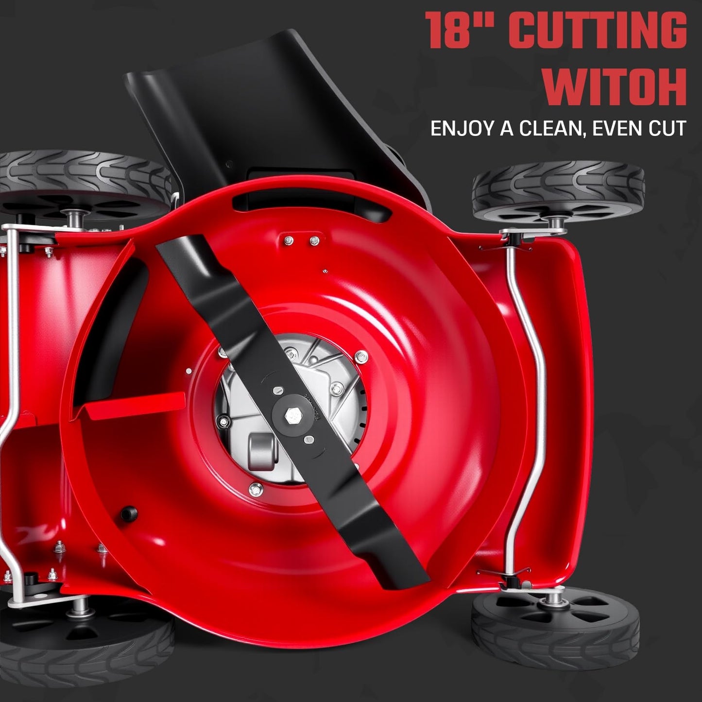131cc Gas Lawn Mower, Self-Propelled Rear-Wheel Drive, 18 Inch Cutting Width, 50L Grass Bag, 3-in-1 Mulching/Side Discharge/Rear-Bagging, Lightweight Push-Button Start Mower for Thick Slopes Red