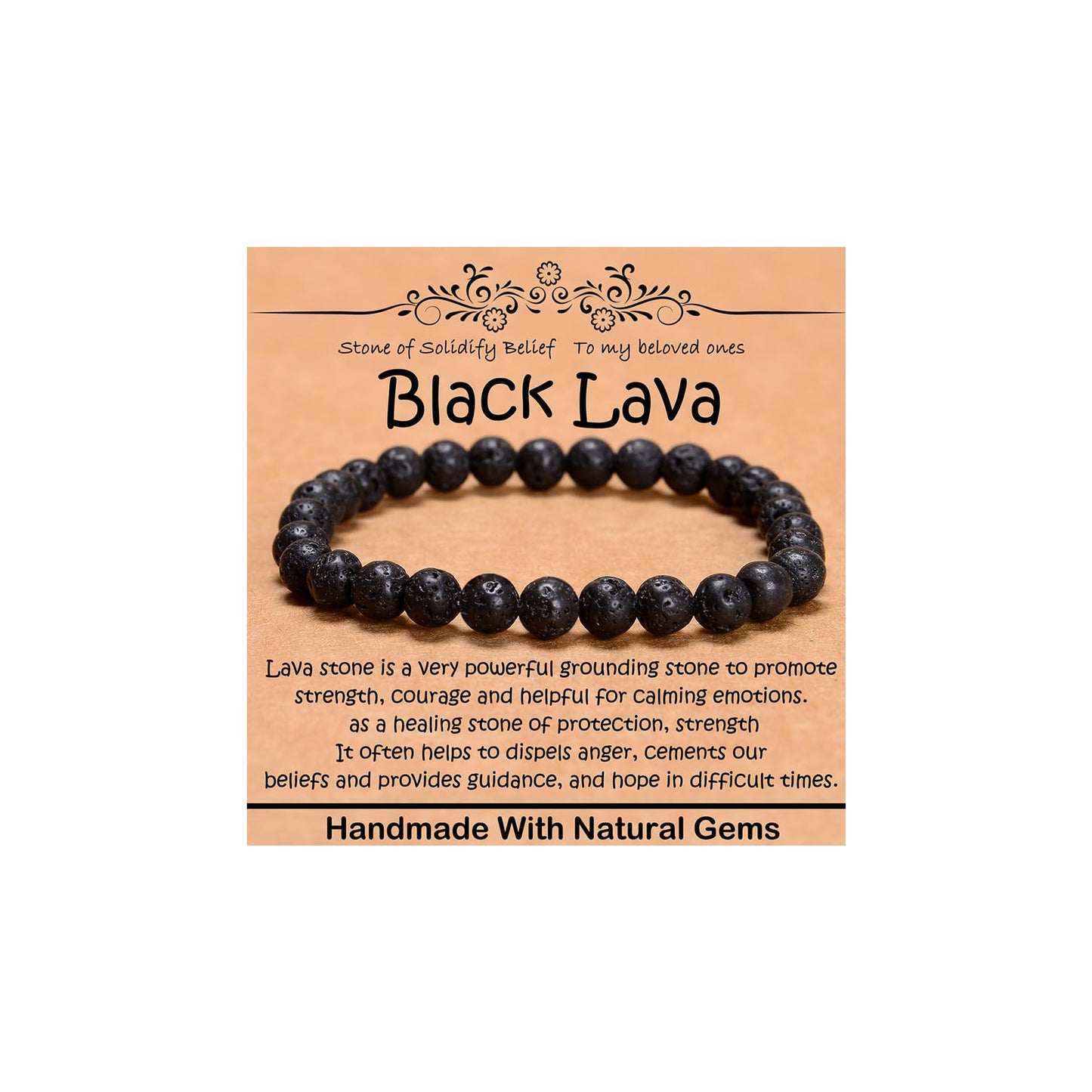 CHCCOYE 6mm Natural Healing Gemstone Bracelet Handmade Yoga Stretch Elastic Bracelet Stress Relief Crystal Jewelry for Men and Women (6mm, Black Lava)