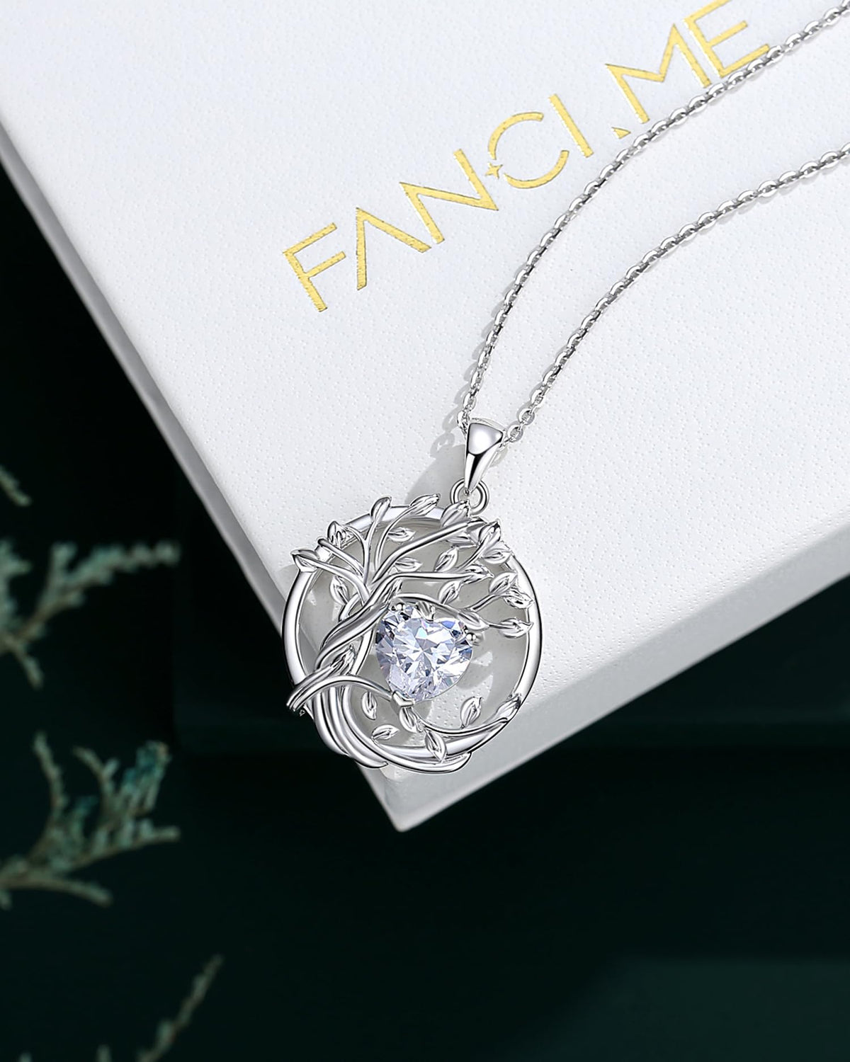 FANCIME Tree of life April Birthstone necklace for women Sterling Silver Tree Jewelry Simulated Diamond Pendant Cubic Zirconia CZ Gemstone Anniversary Birthday Christmas Gifts for Wife Mom Her