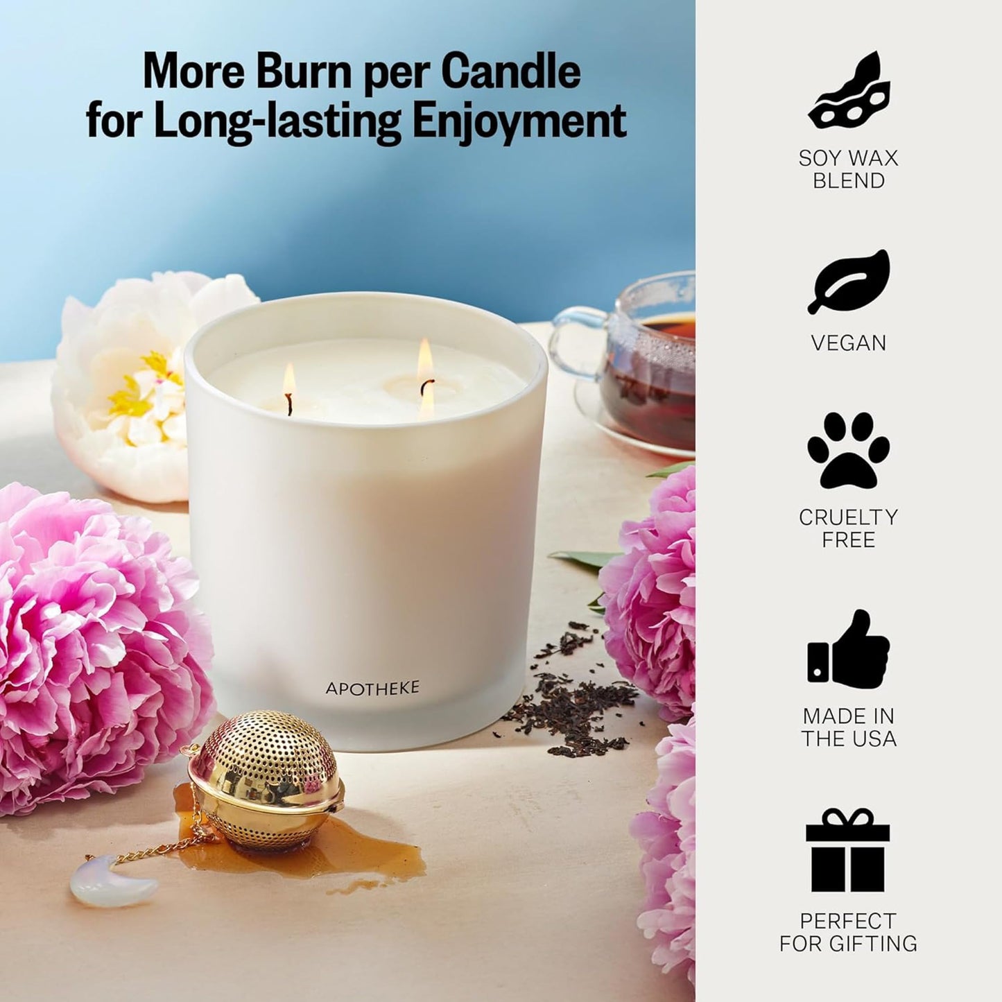 Apotheke 3-Wick Scented Candles for Home, Earl Grey Bitters - 26 oz Soy Wax Aromatherapy Jar Candle Gift for Women - Long-Lasting Fragrance with Perfume-Grade Essential Oils - Bergamot, Peony & Lemon